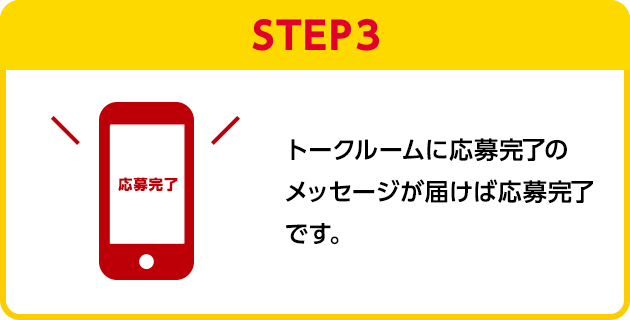 STEP3：トークルームに応募完了のメッセージが届けば応募完了です。